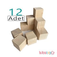 Doğal Ahşap Küp Bloklar 4 cm 12'Li Natürel