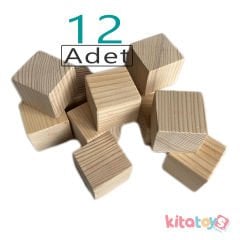 Doğal Ahşap Küp Bloklar 4 cm 12'Li Natürel
