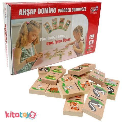 Ahşap DOMİNO 28 Parça Hayvanlar Eşleştirme Oyunu