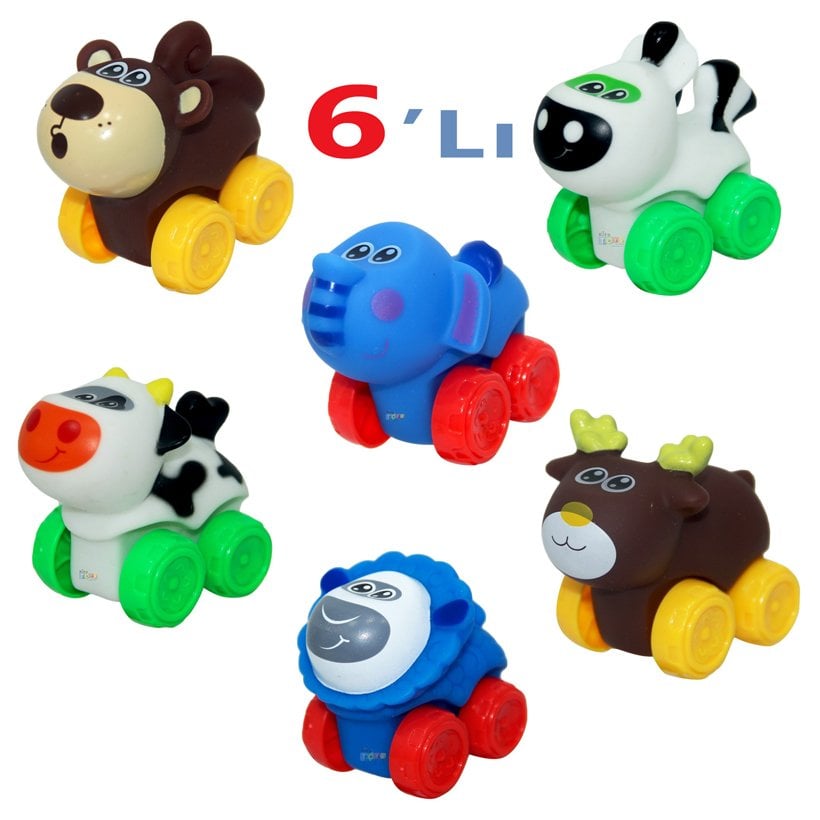 6 Adet Yumuşak Sevimli Hayvancık Arabalar (Kırılmaz-Dayanıklı)
