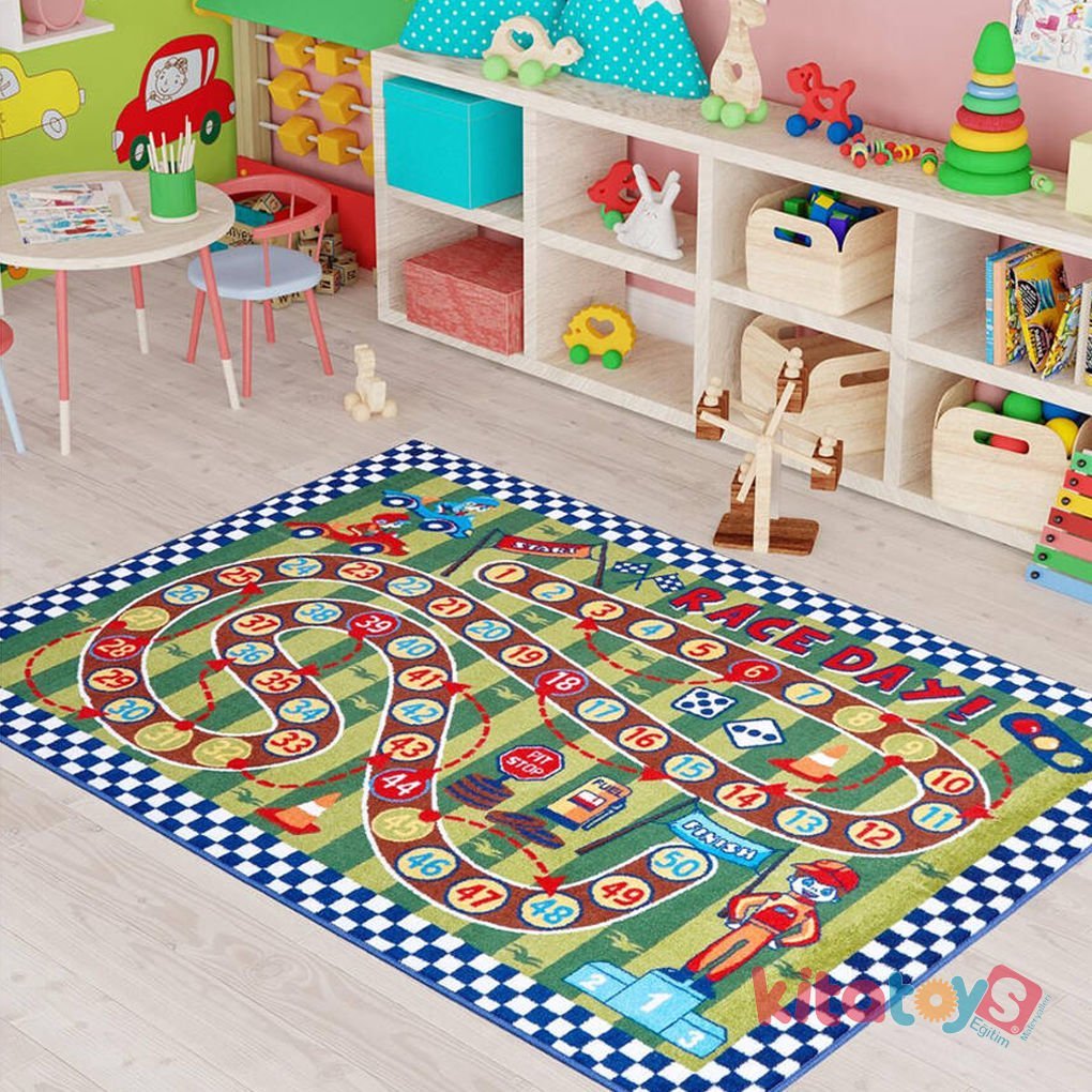 Yarış Yeşil Bukle 200x290 Oyun Halısı Confetti Racing Game