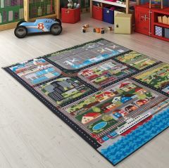 Şehir Turu Gri Bukle 133X190 Çocuk Halısı City Tour