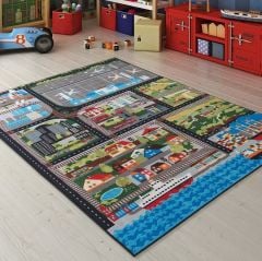 Şehir Turu Gri Bukle 133X190 Çocuk Halısı City Tour