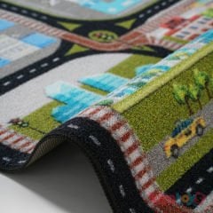 Şehir Turu Gri Bukle 133X190 Çocuk Halısı City Tour