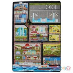 Şehir Turu Gri Bukle 133X190 Çocuk Halısı City Tour