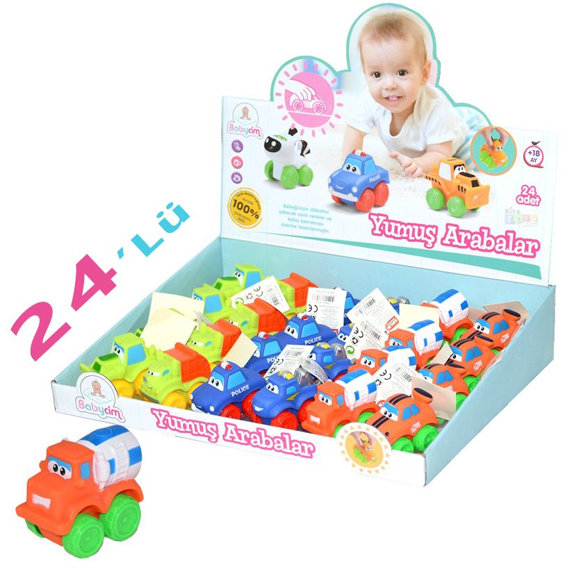 Yumuşak Şirin Arabalar 24 Adet (Kırılmaz-Dayanıklı) Vinil