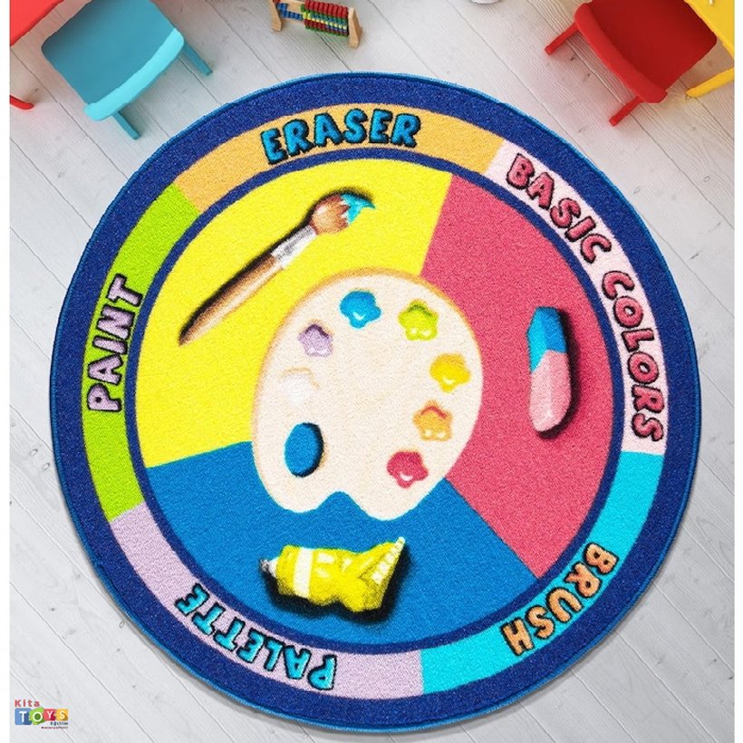 Palette Ø 200 Cm Mavi Bukle Anaokulu Halısı