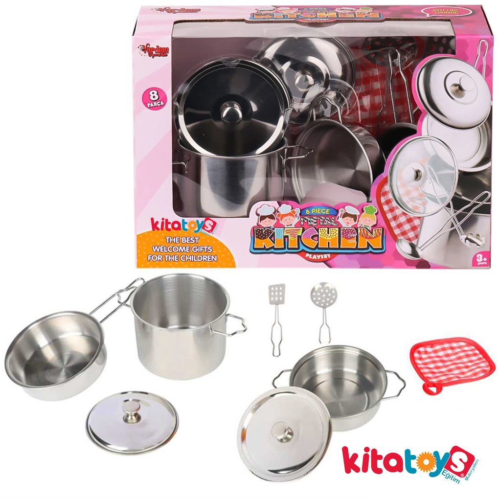 Çelik Tencere Tava Seti 8 Parça (Paslanmaz Mutfak Metal Oyuncak) 1818-3