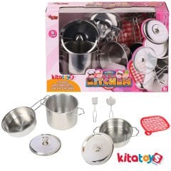Çelik Tencere Tava Seti 8 Parça (Paslanmaz Mutfak Metal Oyuncak) 1818-3