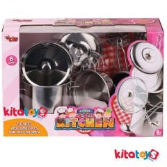 Çelik Tencere Tava Seti 8 Parça (Paslanmaz Mutfak Metal Oyuncak) 1818-3