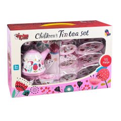 Metal Çay Seti 15 Parça Çiçek Desenli Anaokulu Oyuncak Çelik