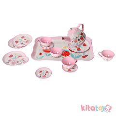 Metal Çay Seti 15 Parça Çiçek Desenli Anaokulu Oyuncak Çelik