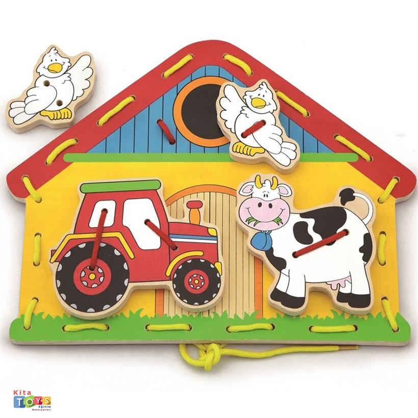 İpli Çiftlik Beceri Geliştirici Eğitici Oyuncak (Dikiş Dikme Seti)