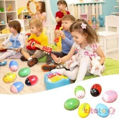 Yumurta Marakas (Desenli Renkli Ahşap Müzik Materyali)