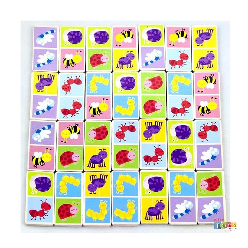 Böcekler Domino 28 Parça Ahşap Okul Öncesi Oyuncak