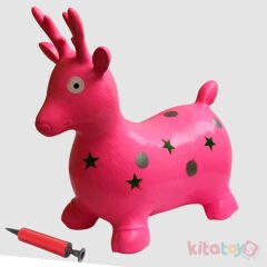 Zıp Zıp Şişme Hayvan GEYİK (Zıplayan Oyuncak Plates) Sağlam-Dayanıklı Pembe