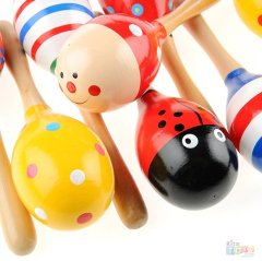 Ahşap Marakas (Tekli) Renkli-Figürlü Orff Aleti