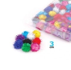 3 cm Simli Ponpon 30 Adet (Sanat Malzemesi)