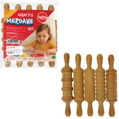 Ahşap Oyun Hamuru Merdane Seti 5'Li