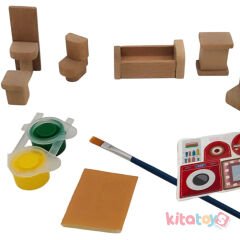 Mini Banyo Seti (Boyamalı) Ahşap Boyama Objeleri Oyuncakları