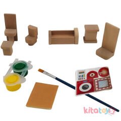 Mini Banyo Seti (Boyamalı) Ahşap Boyama Objeleri Oyuncakları