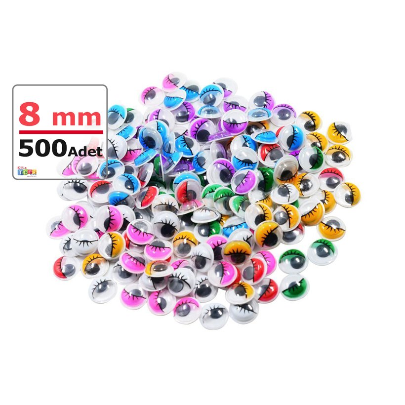 8 mm Renkli Oynar Göz 500'Lü (Kırtasiye Malzemeleri)
