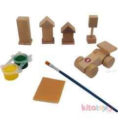 Mini Arabalı Şehir Seti (Boyamalı) Ahşap Boyama Oyuncakları