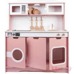 Led Ocaklı Elizya Mutfak Seti (Oyuncak Ahşap Evcilik Merkezi Dolap)