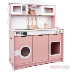 Led Ocaklı Elizya Mutfak Seti (Oyuncak Ahşap Evcilik Merkezi Dolap)