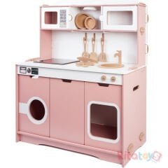 Led Ocaklı Elizya Mutfak Seti (Oyuncak Ahşap Evcilik Merkezi Dolap)