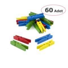 25 mm Renkli Ahşap Mandal 60 Adet (Etkinlik Malzemeleri)