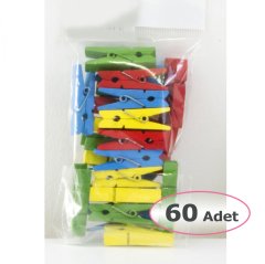 25 mm Renkli Ahşap Mandal 60 Adet (Etkinlik Malzemeleri)
