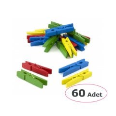 25 mm Renkli Ahşap Mandal 60 Adet (Etkinlik Malzemeleri)