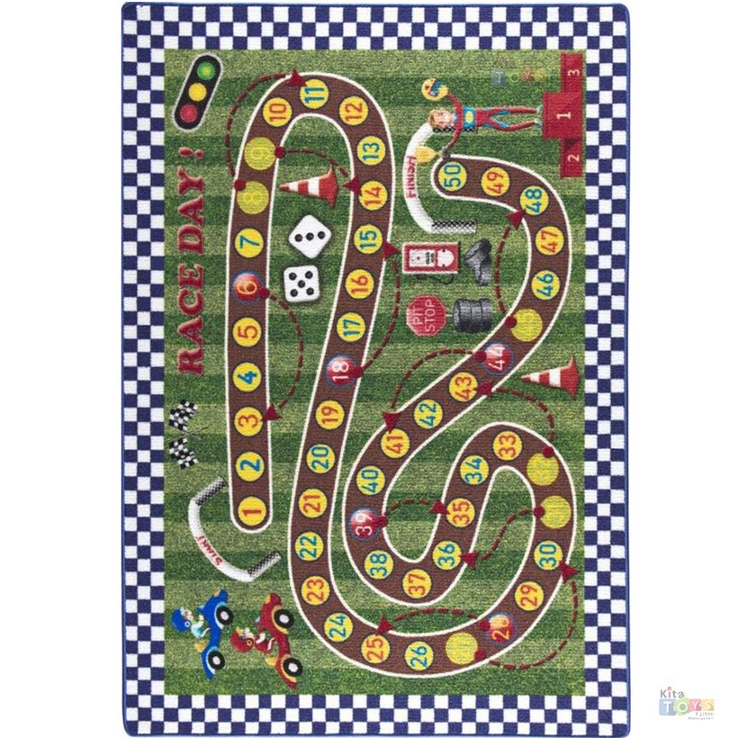 Racing Game 133x190 Yarış Yeşil Bukle Oyun Halısı Confetti