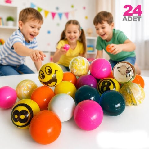 Zıplayan Top 24'Lü (Oyuncak Otomat Topu) Renkli Zıp zıp Lastik