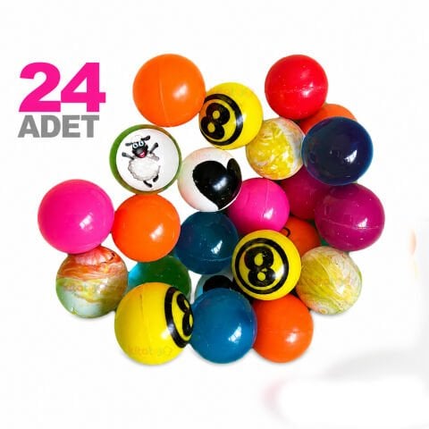 Zıplayan Top 24'Lü (Oyuncak Otomat Topu) Renkli Zıp zıp Lastik