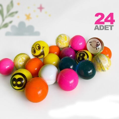 Zıplayan Top 24'Lü (Oyuncak Otomat Topu) Renkli Zıp zıp Lastik
