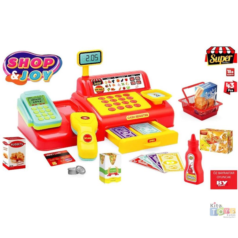 Yazar Kasa Alış Veriş Seti Shop Joy Kasiyer Market Oyuncakları