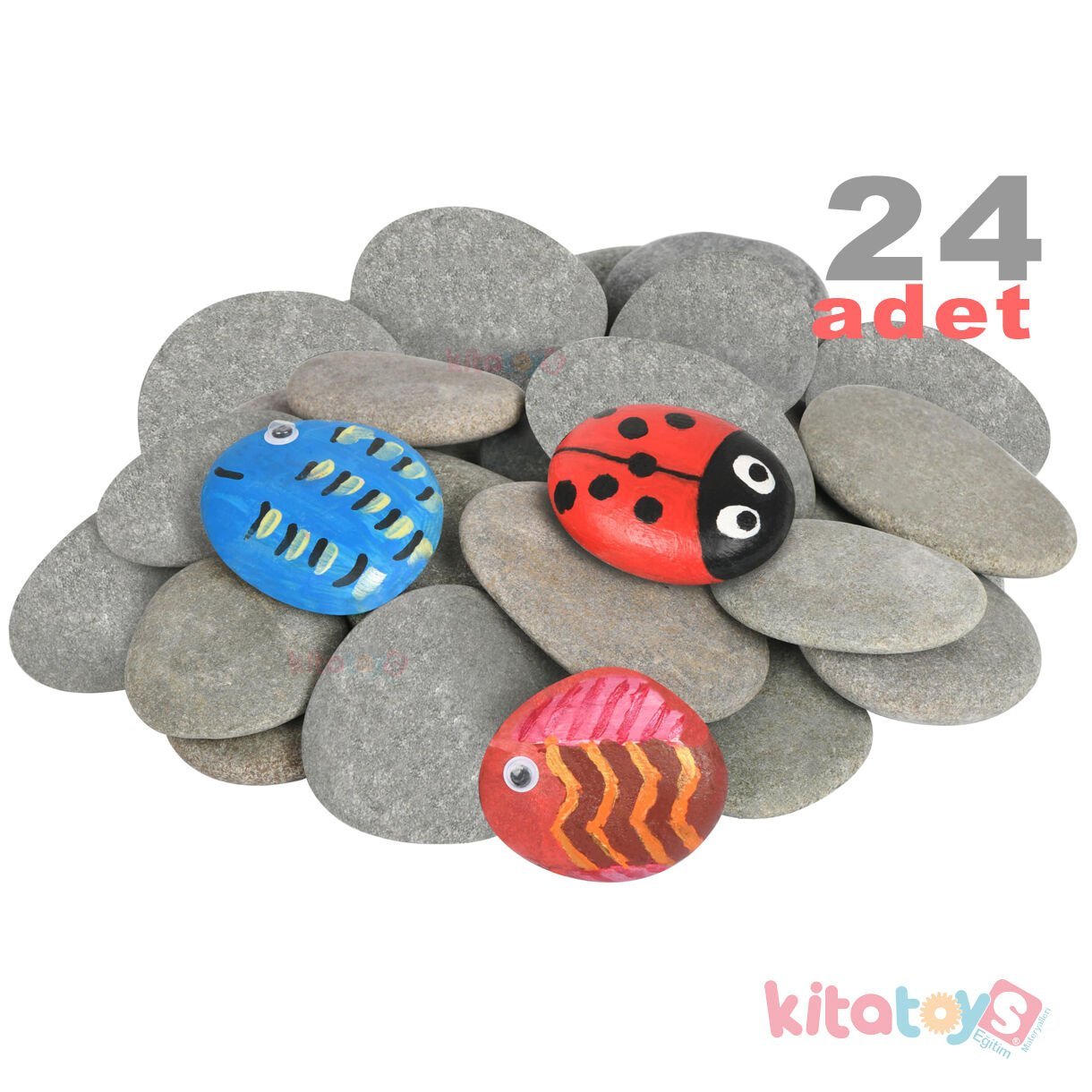 Boyama Taşı 24 ADET (Taş Boyama) Doğal Dere Çakıl Taşı