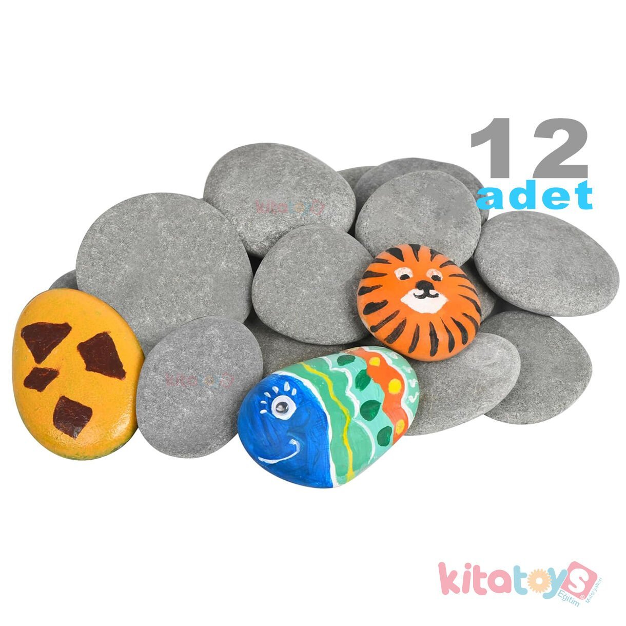Boyama Taşı 12 ADET (Taş Boyama) Doğal Dekoratif Dere Çakıl Taşı