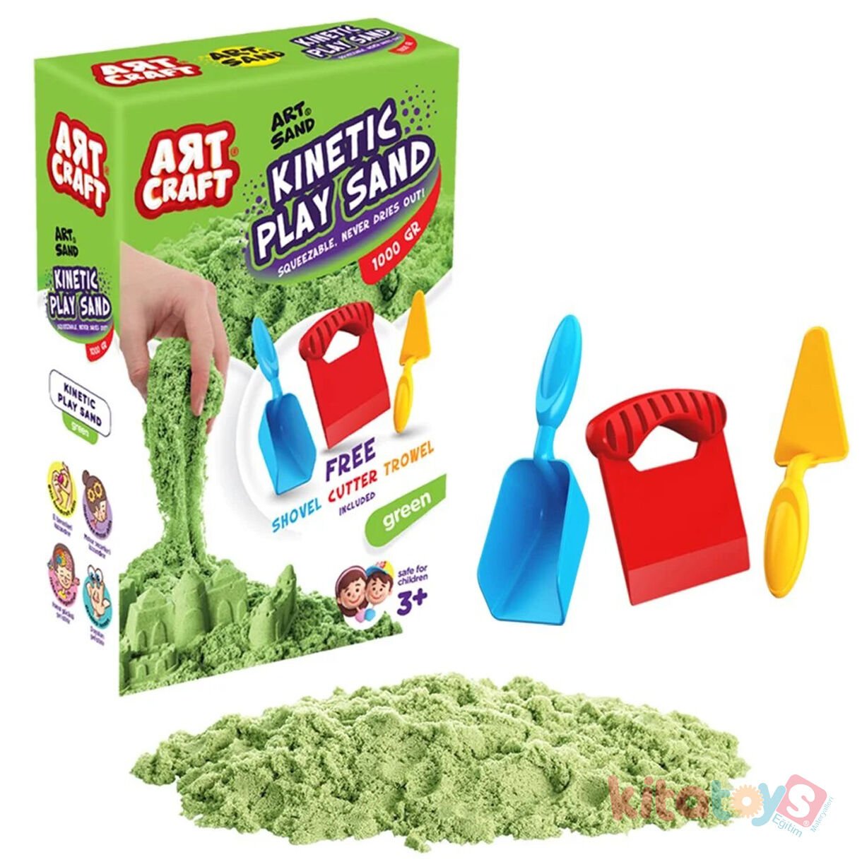 Kinetik Oyun Kumu Yeşil 1 KG Aksesuarlı (Fentoys) 03692 Kinetic