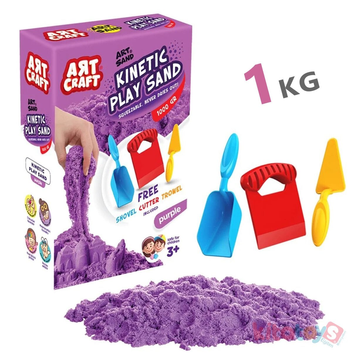 Kinetik Kum MOR 1 KG Aksesuarlı (Fentoys) 03691 Kinetic Oyun Kumu