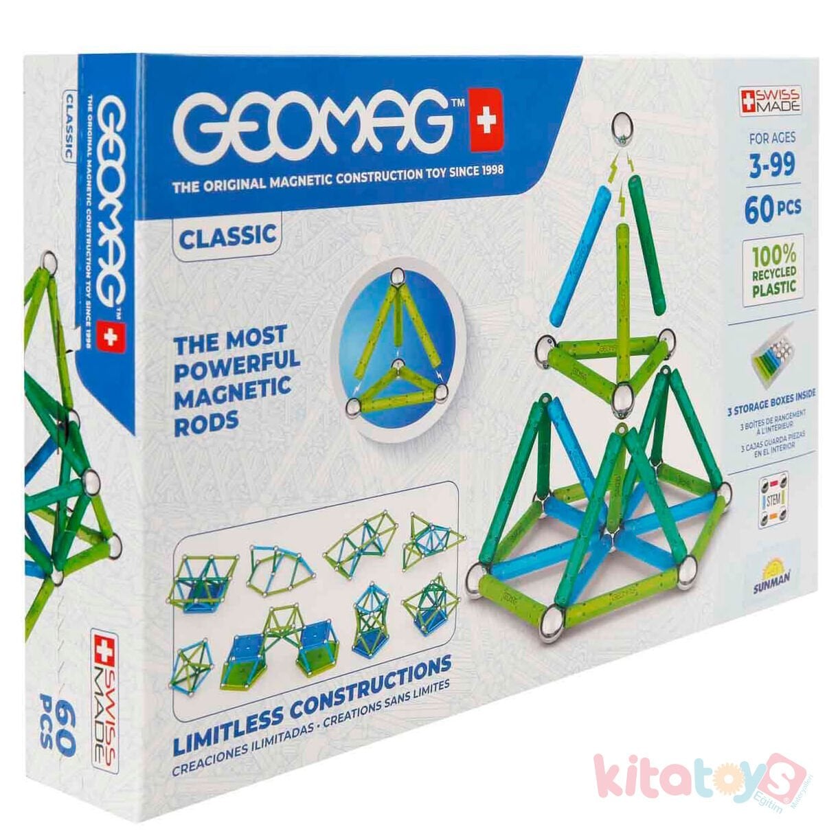 Geomag 60 Parça Classic Manyetik Zeka Oyunu  Çubukları (Mıknatıslı) Orijinal 272