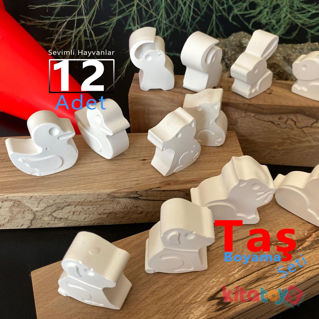 Taş Boyama Seti 12 Adet Sevimli HAYVANLAR (Sağlam Taş Tozu Objeleri) Sanat Aktivite