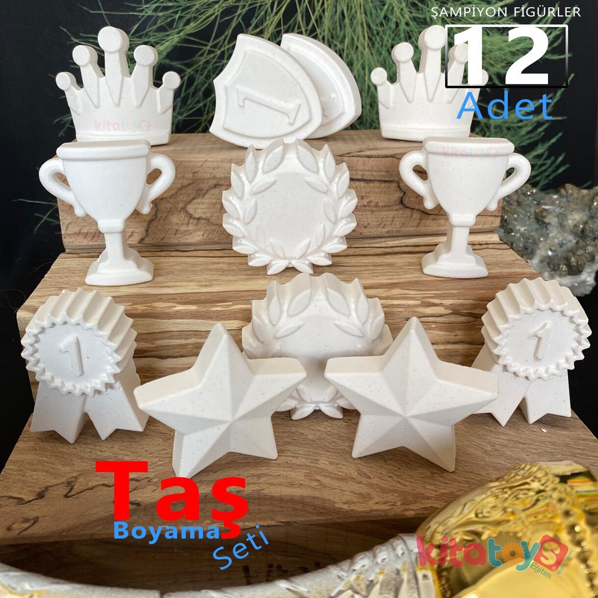 Şampiyon Figürler Taş Boyama Seti 12 Adet (Sağlam Taş Tozu Objeleri) Sanat Aktivite