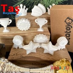 Şampiyon Figürler Taş Boyama Seti 12 Adet (Sağlam Taş Tozu Objeleri) Sanat Aktivite