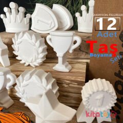 Şampiyon Figürler Taş Boyama Seti 12 Adet (Sağlam Taş Tozu Objeleri) Sanat Aktivite