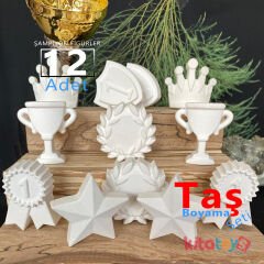 Şampiyon Figürler Taş Boyama Seti 12 Adet (Sağlam Taş Tozu Objeleri) Sanat Aktivite