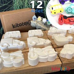 Harika Araçlar Taş Boyama Seti 12 Adet (Sağlam Taş Tozu Arabalar) Sanat Aktivite