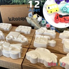 Harika Araçlar Taş Boyama Seti 12 Adet (Sağlam Taş Tozu Arabalar) Sanat Aktivite